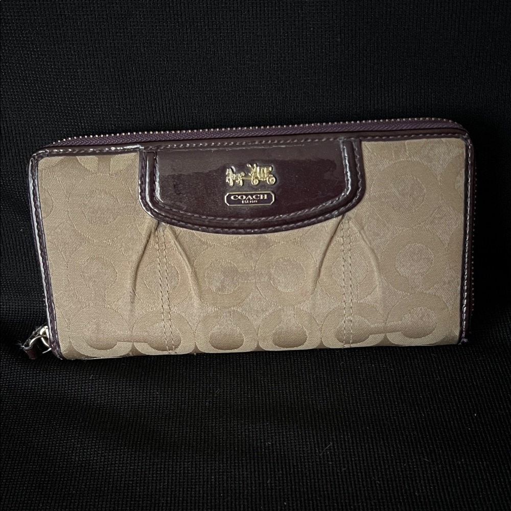 Coach Beige and Dark Brown Zip Wallet